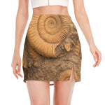 Ammonite Shell Fossil Print Side Slit Mini Skirt