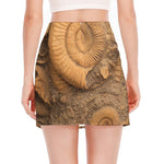 Ammonite Shell Fossil Print Side Slit Mini Skirt