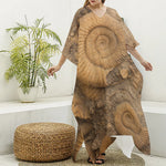 Ammonite Shell Fossil Print Silk V-Neck Kaftan Dress