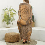 Ammonite Shell Fossil Print Silk V-Neck Kaftan Dress