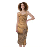 Ammonite Shell Fossil Print Slim Fit Midi Cami Dress