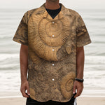 Ammonite Shell Fossil Print Textured Short Sleeve Shirt