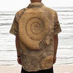 Ammonite Shell Fossil Print Textured Short Sleeve Shirt
