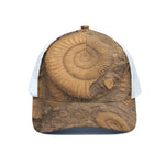 Ammonite Shell Fossil Print White Mesh Trucker Cap