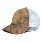 Ammonite Shell Fossil Print White Mesh Trucker Cap