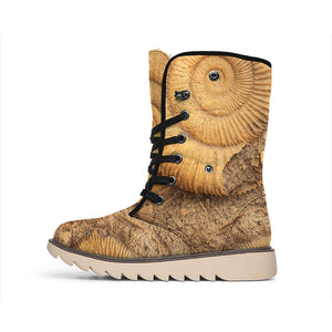 Ammonite Shell Fossil Print Winter Boots