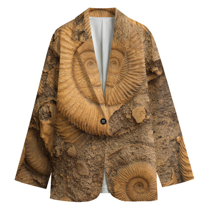 Ammonite Shell Fossil Print Women's Blazer