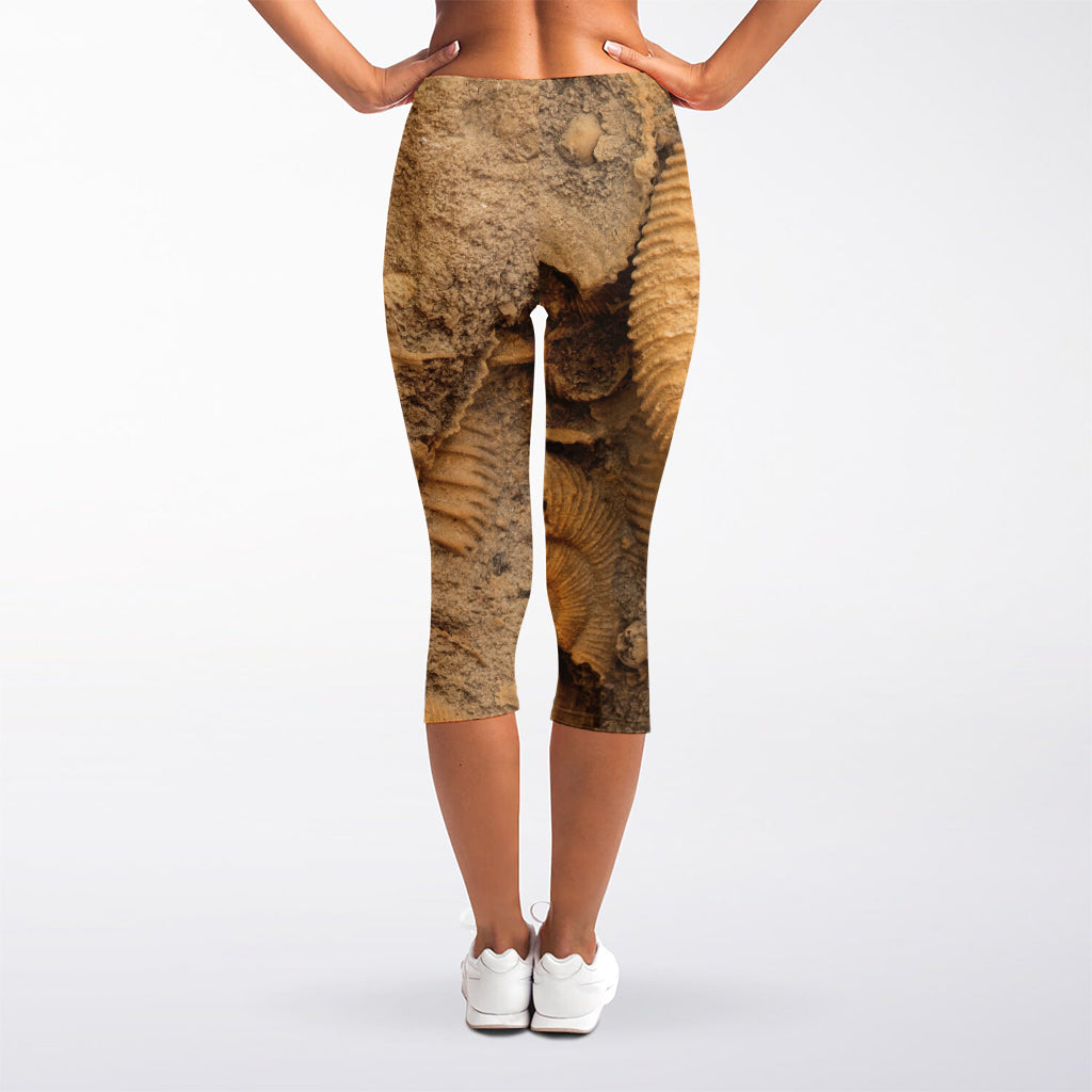 Ammonite Shell Fossil Print Women's Capri Leggings