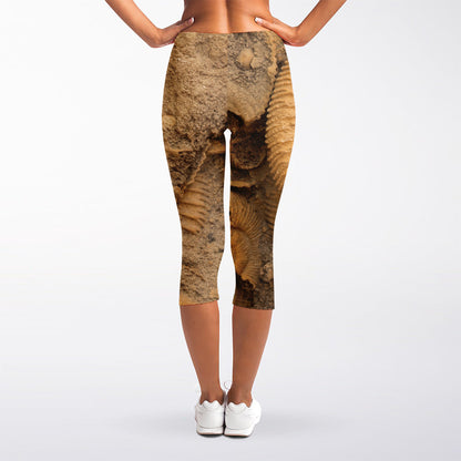 Ammonite Shell Fossil Print Women's Capri Leggings
