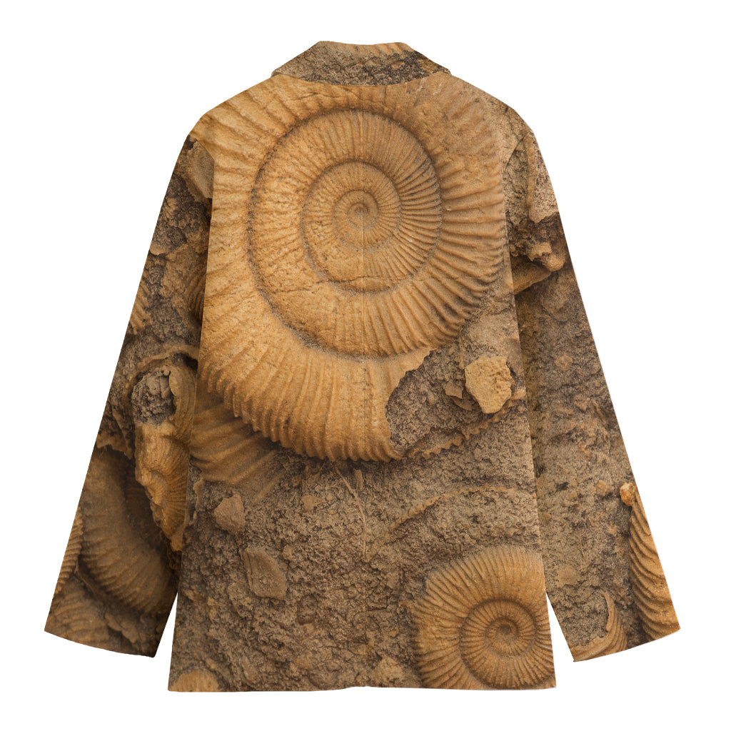 Ammonite Shell Fossil Print Women's Cotton Blazer