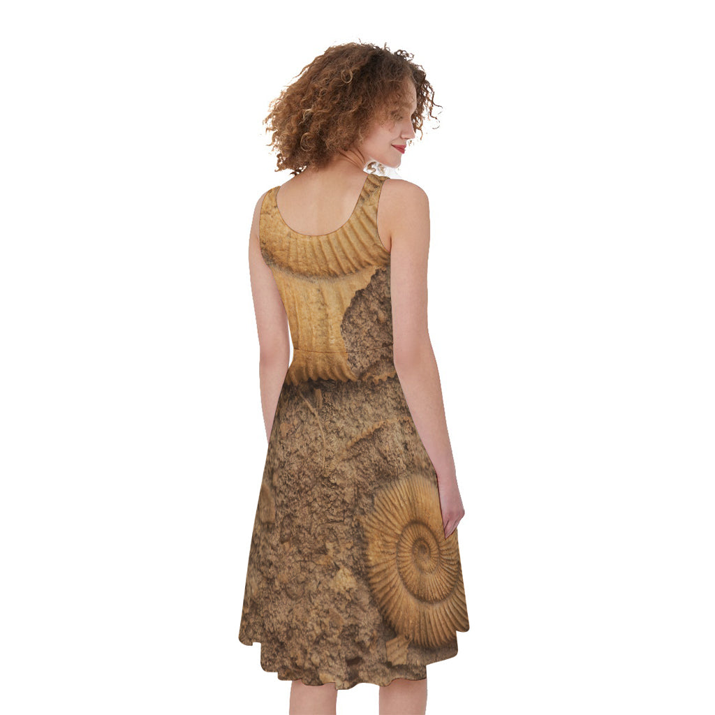 Ammonite Shell Fossil Print Women's Sleeveless Dress