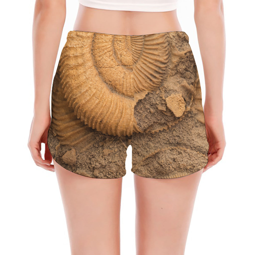 Ammonite Shell Fossil Print Women's Split Running Shorts