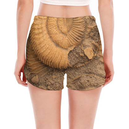 Ammonite Shell Fossil Print Women's Split Running Shorts
