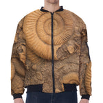 Ammonite Shell Fossil Print Zip Sleeve Bomber Jacket