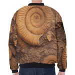 Ammonite Shell Fossil Print Zip Sleeve Bomber Jacket