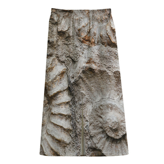 Ammonoidea Fossil Print Cotton Front Slit Maxi Skirt
