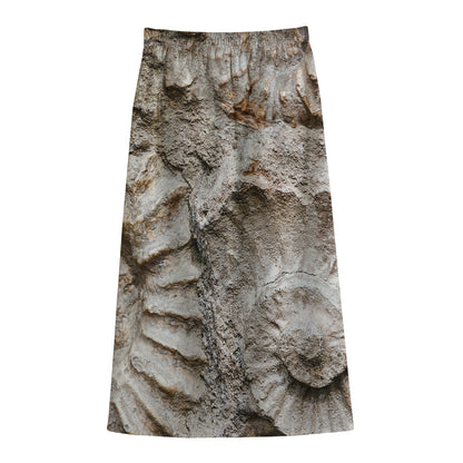 Ammonoidea Fossil Print Cotton Front Slit Maxi Skirt