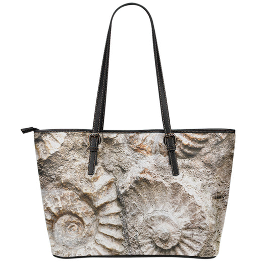 Ammonoidea Fossil Print Leather Tote Bag
