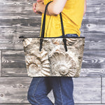 Ammonoidea Fossil Print Leather Tote Bag