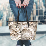 Ammonoidea Fossil Print Leather Tote Bag