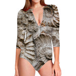 Ammonoidea Fossil Print Long Sleeve Swimsuit