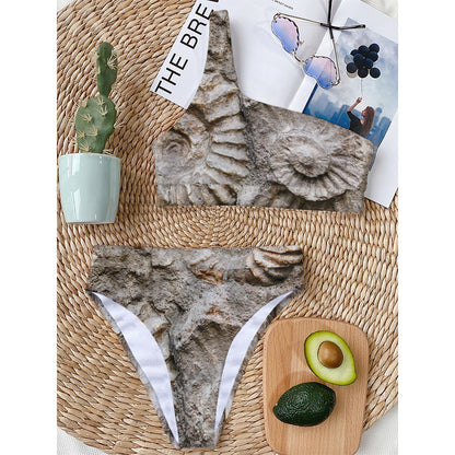 Ammonoidea Fossil Print One Shoulder Bikini Top