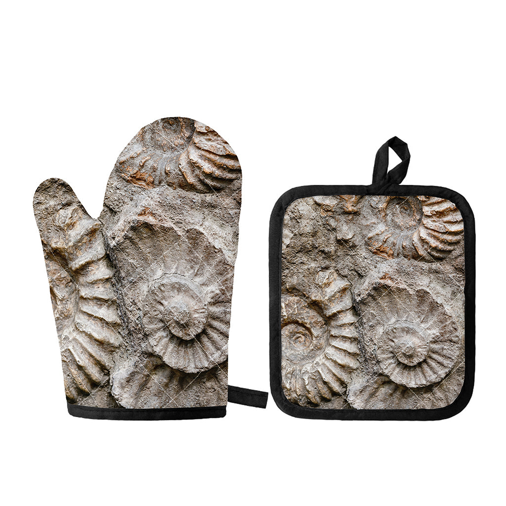 Ammonoidea Fossil Print Oven Mitt And Pot Holder Set