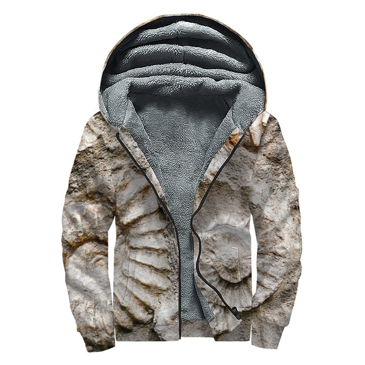 Ammonoidea Fossil Print Sherpa Lined Zip Up Hoodie