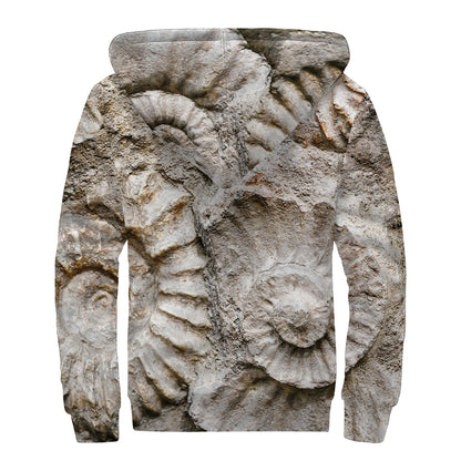 Ammonoidea Fossil Print Sherpa Lined Zip Up Hoodie