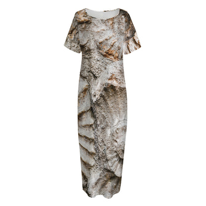 Ammonoidea Fossil Print Short Sleeve Long Nightdress