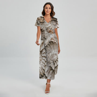 Ammonoidea Fossil Print Short Sleeve Maxi Dress