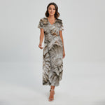 Ammonoidea Fossil Print Short Sleeve Maxi Dress