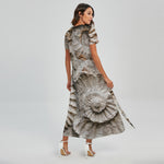 Ammonoidea Fossil Print Short Sleeve Maxi Dress