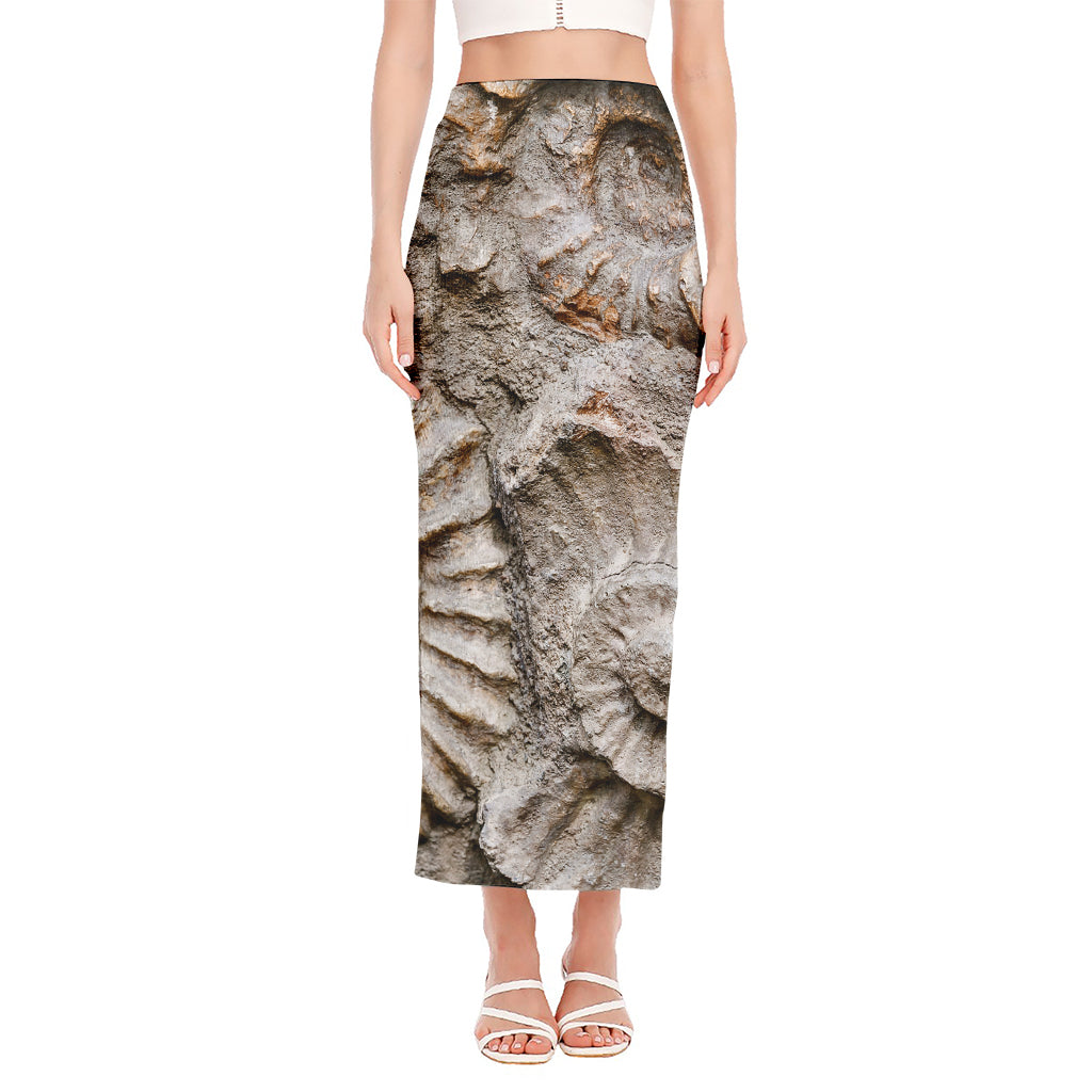 Ammonoidea Fossil Print Side Slit Maxi Skirt
