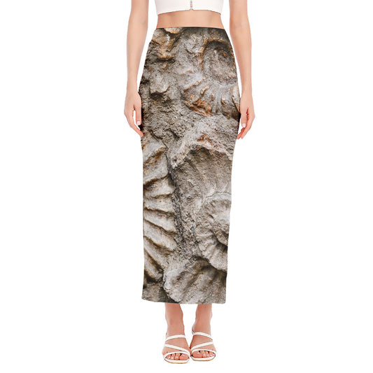 Ammonoidea Fossil Print Side Slit Maxi Skirt