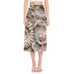 Ammonoidea Fossil Print Side Slit Midi Skirt
