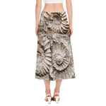 Ammonoidea Fossil Print Side Slit Midi Skirt