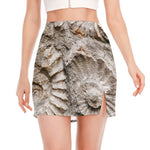 Ammonoidea Fossil Print Side Slit Mini Skirt