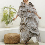Ammonoidea Fossil Print Silk V-Neck Kaftan Dress