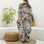 Ammonoidea Fossil Print Silk V-Neck Kaftan Dress