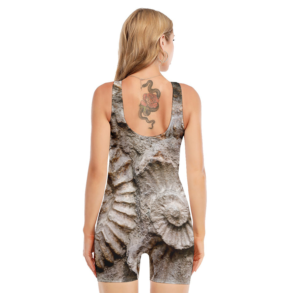 Ammonoidea Fossil Print Sleeveless One Piece Swimsuit