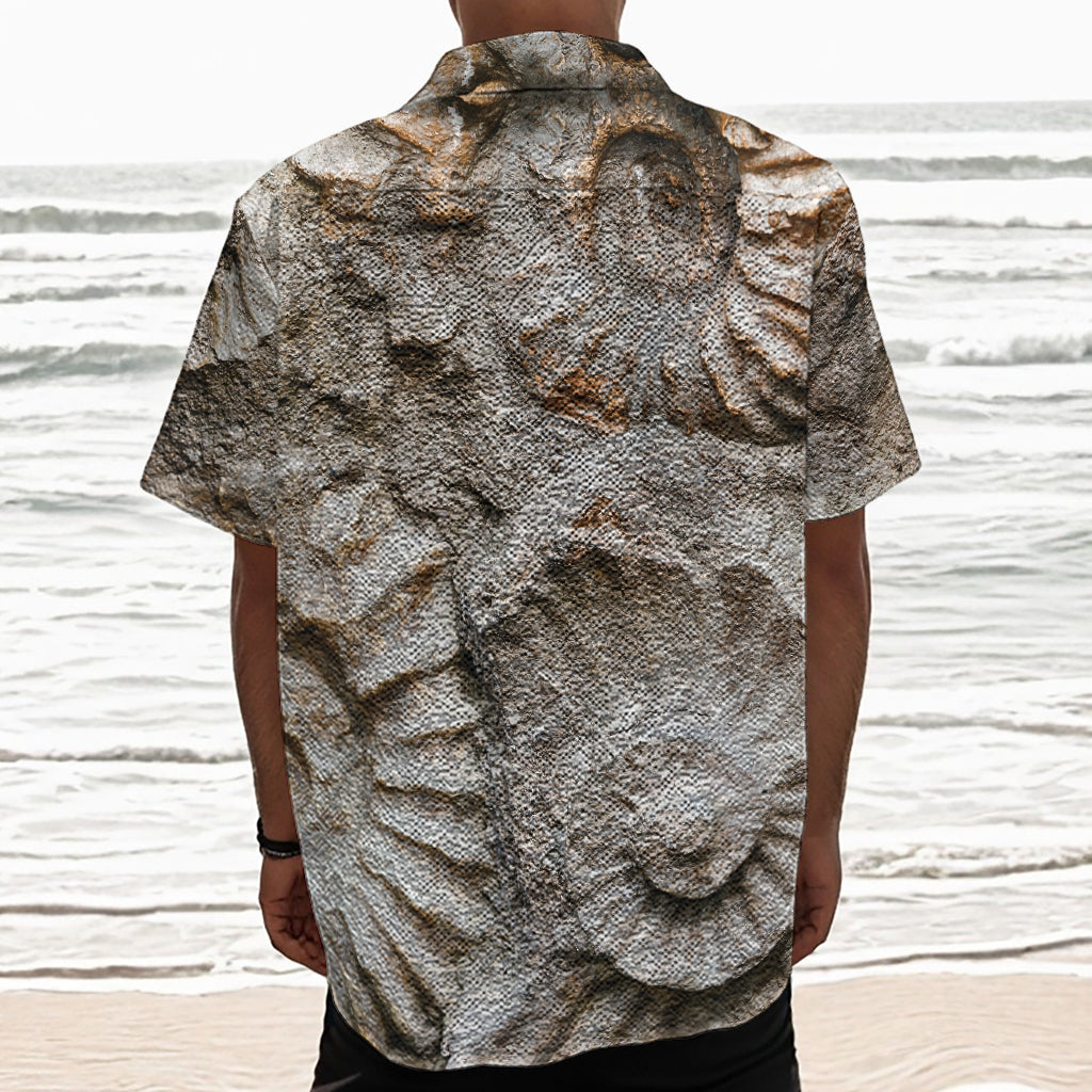 Ammonoidea Fossil Print Textured Short Sleeve Shirt