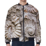 Ammonoidea Fossil Print Zip Sleeve Bomber Jacket