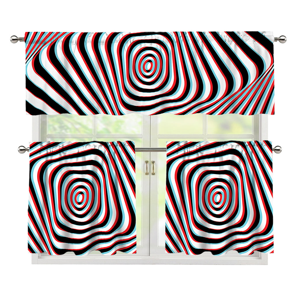 Anaglyph Optical Illusion Print 3 Piece Kitchen Curtains