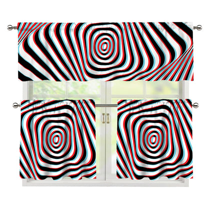 Anaglyph Optical Illusion Print 3 Piece Kitchen Curtains