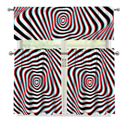 Anaglyph Optical Illusion Print 3 Piece Kitchen Curtains