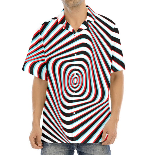 Anaglyph Optical Illusion Print Aloha Shirt