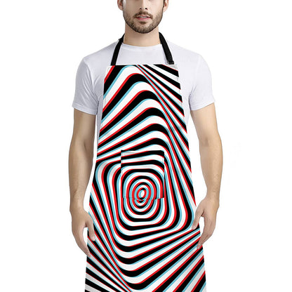 Anaglyph Optical Illusion Print Bib Apron With Pocket
