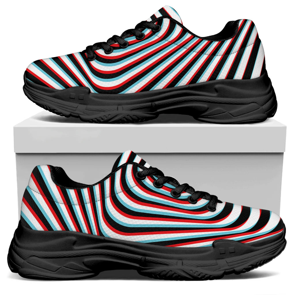 Anaglyph Optical Illusion Print Black Chunky Shoes