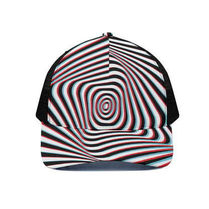 Anaglyph Optical Illusion Print Black Mesh Trucker Cap